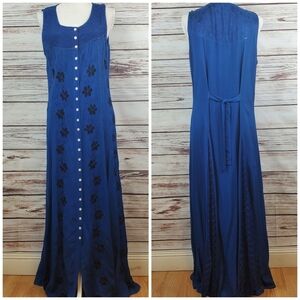 Holy Clothing Large Blue Devine Jacqueline Embroidered Sleeveless Maxi Dress